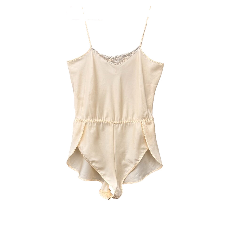VTG Lingerie Teddy Romper Chemise VNeck Lace Details One Piece Elastic Waist 36